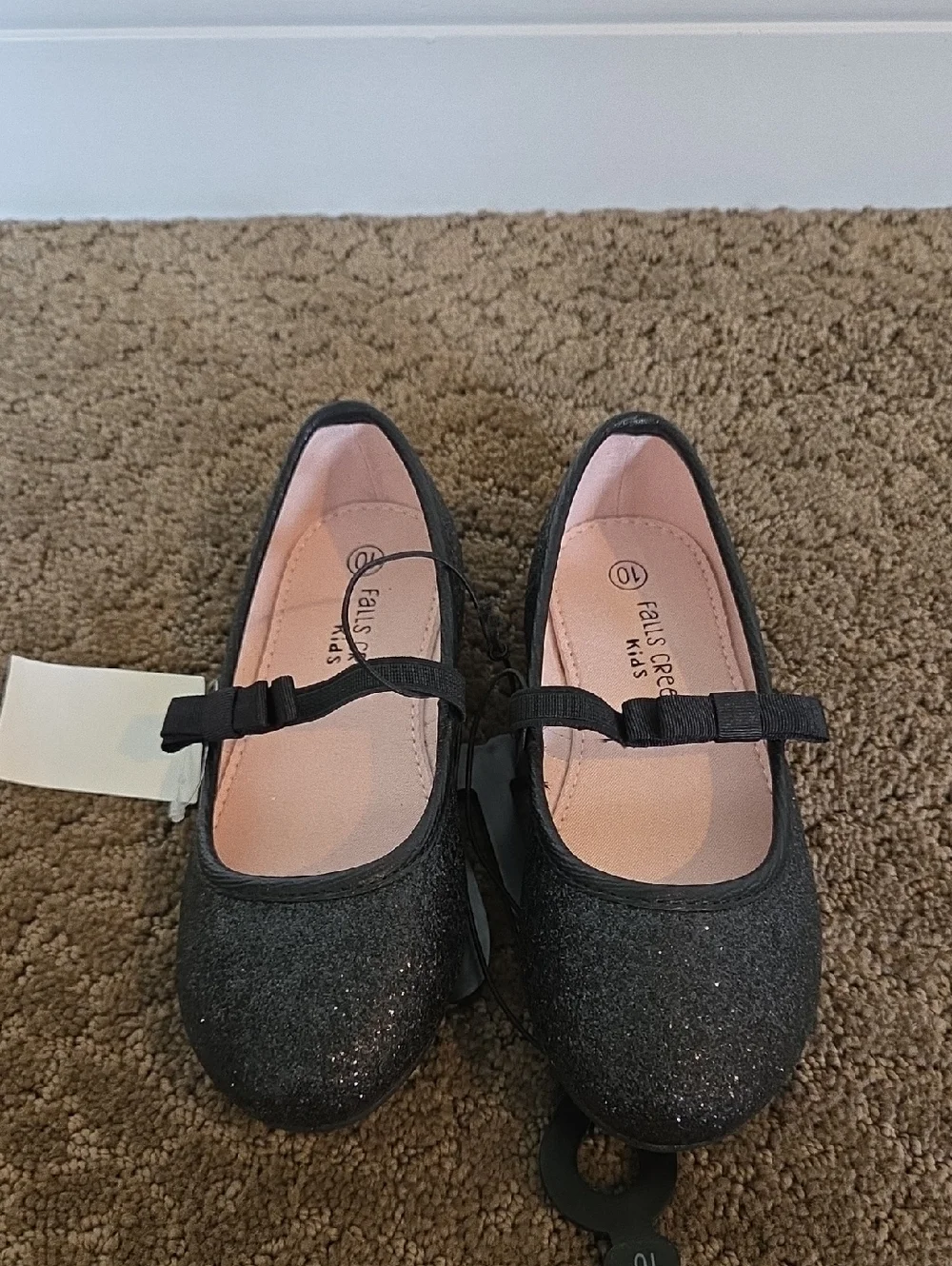 Girls Falls Creek Briella Black Glitter Dress Shoes Flats Size 12 13 1 4 NWT
